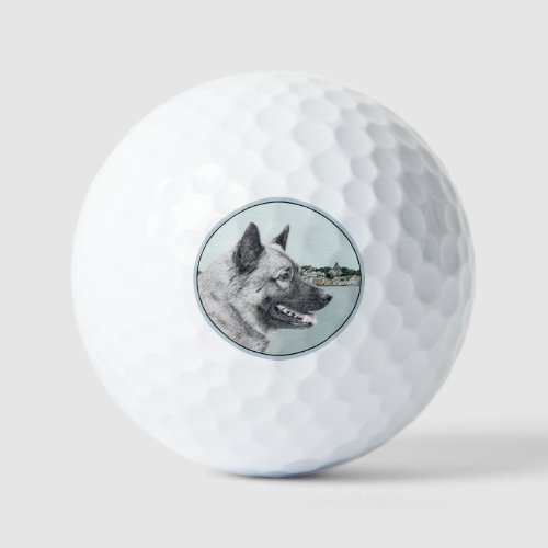 Norwegian Elkhound at Village Painting _ Dog Art Golf Balls