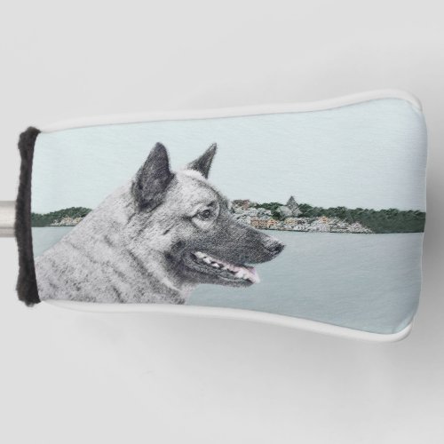 Norwegian Elkhound at Village Painting _ Dog Art Golf Head Cover