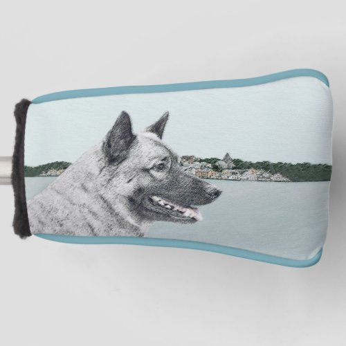Norwegian Elkhound at Village Painting _ Dog Art Golf Head Cover