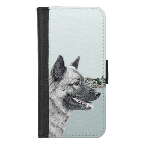 Norwegian Elkhound at Village Painting _ Dog Art iPhone 87 Wallet Case