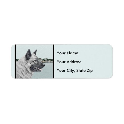 Norwegian Elkhound at Village Painting _ Dog Art Label