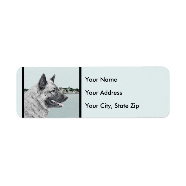 Norwegian Elkhound at Village Painting - Dog Art Label (Front)