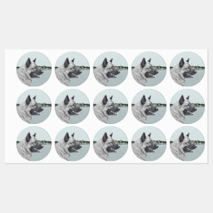 Norwegian Elkhound at Village Painting - Dog Art Labels