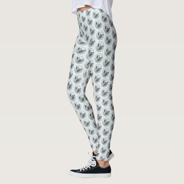 Norwegian Elkhound at Village Painting - Dog Art Leggings (Left)