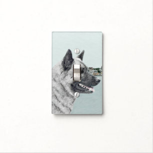 Norwegian Elkhound at Village Painting - Dog Art Light Switch Cover