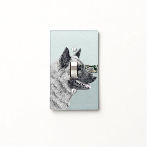 Norwegian Elkhound at Village Painting _ Dog Art Light Switch Cover