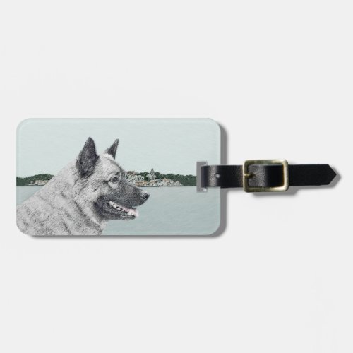 Norwegian Elkhound at Village Painting _ Dog Art Luggage Tag