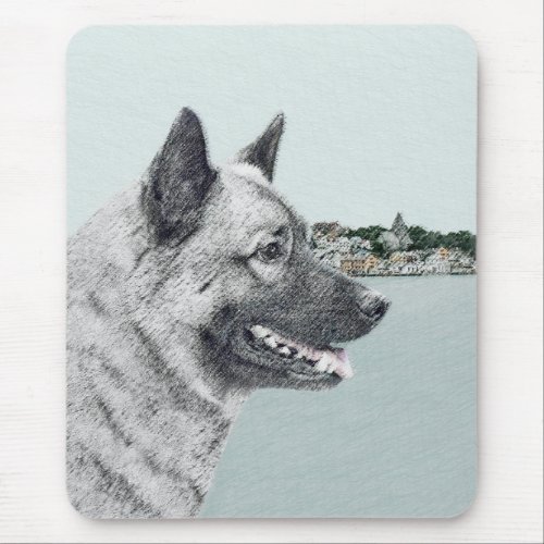 Norwegian Elkhound at Village Painting _ Dog Art Mouse Pad