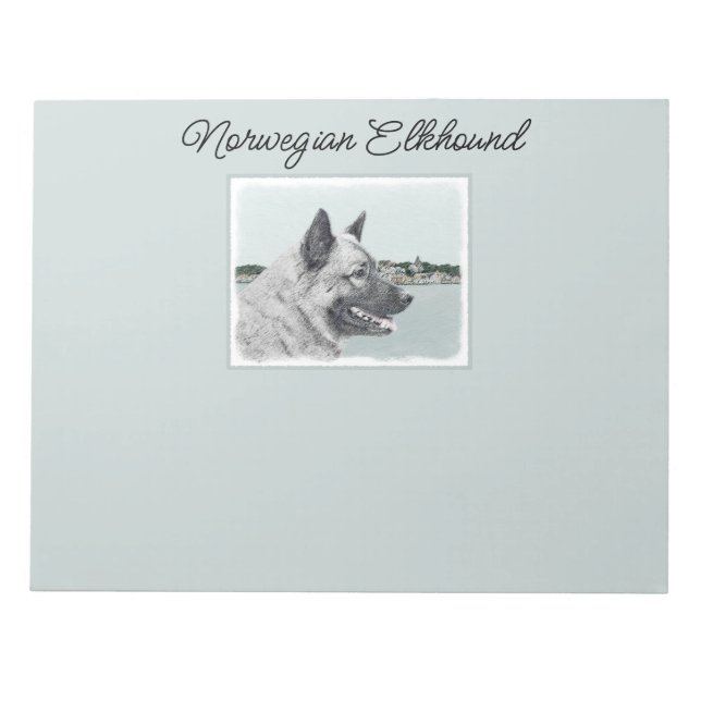 Norwegian Elkhound at Village Painting - Dog Art N Notepad (Front)