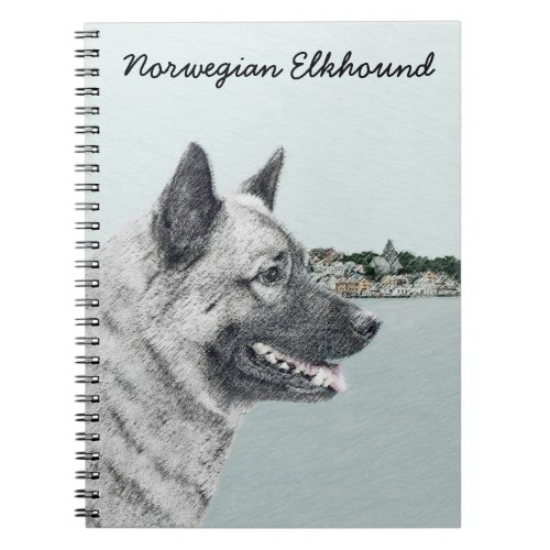 Norwegian Elkhound at Village Painting _ Dog Art Notebook