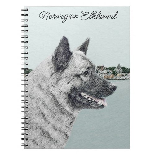 Norwegian Elkhound at Village Painting _ Dog Art Notebook