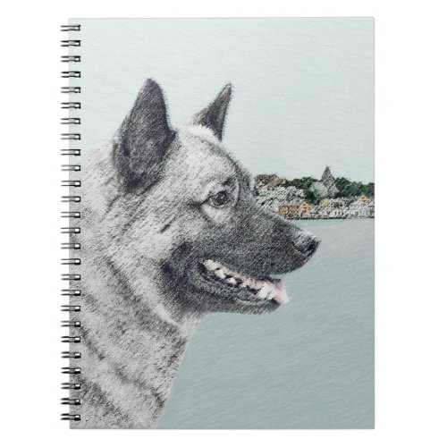 Norwegian Elkhound at Village Painting _ Dog Art Notebook