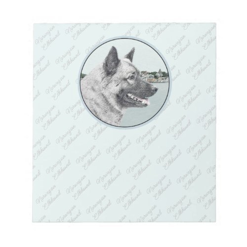 Norwegian Elkhound at Village Painting _ Dog Art Notepad