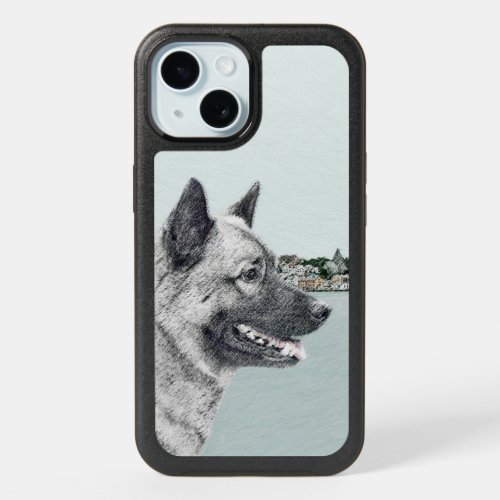 Norwegian Elkhound at Village Painting _ Dog Art O iPhone 15 Case