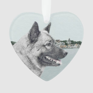 Norwegian Elkhound at Village Painting - Dog Art Ornament