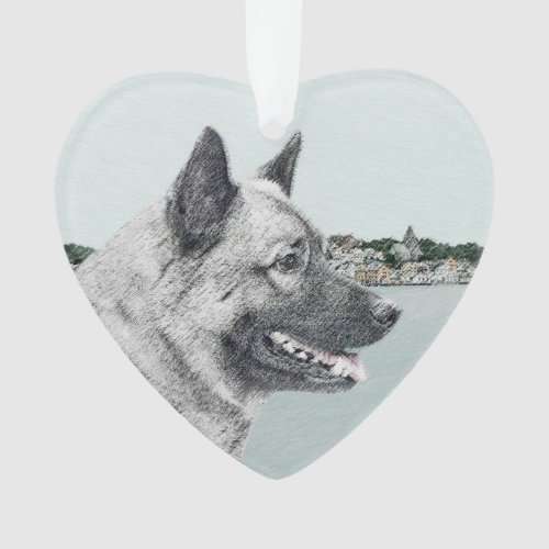 Norwegian Elkhound at Village Painting _ Dog Art Ornament