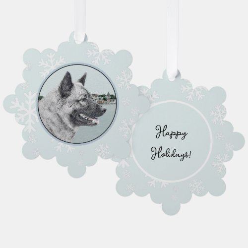 Norwegian Elkhound at Village Painting _ Dog Art Ornament Card