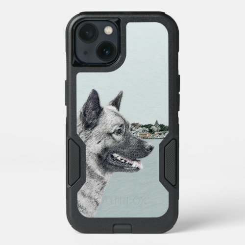 Norwegian Elkhound at Village Painting _ Dog Art iPhone 13 Case