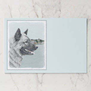 Norwegian Elkhound at Village Painting - Dog Art Paper Pad