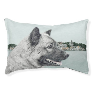 Norwegian Elkhound at Village Painting - Dog Art Pet Bed