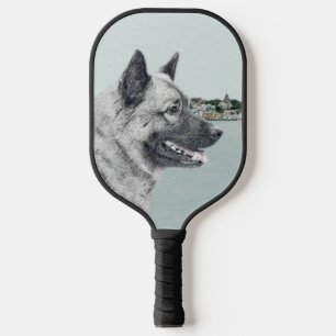 Norwegian Elkhound at Village Painting - Dog Art Pickleball Paddle