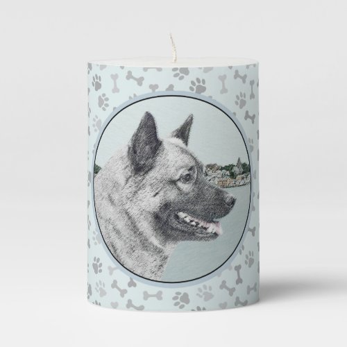 Norwegian Elkhound at Village Painting _ Dog Art Pillar Candle