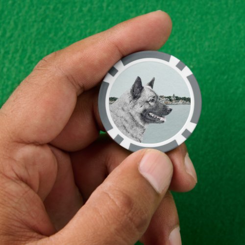 Norwegian Elkhound at Village Painting _ Dog Art Poker Chips