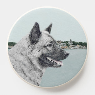 Norwegian Elkhound at Village Painting - Dog Art PopSocket