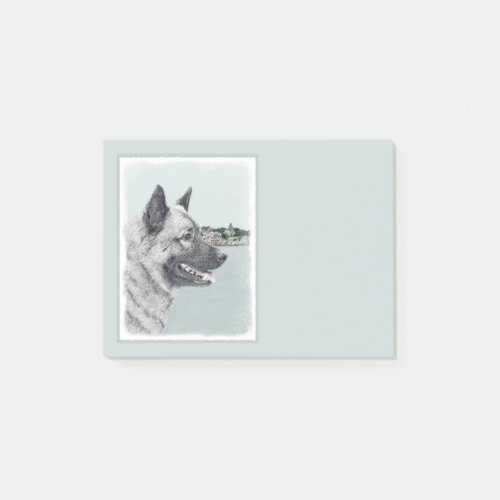 Norwegian Elkhound at Village Painting _ Dog Art Post_it Notes