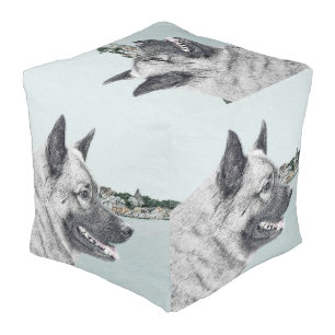 Norwegian Elkhound at Village Painting - Dog Art Pouf