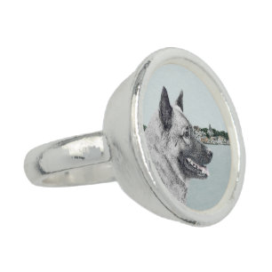 Norwegian Elkhound at Village Painting - Dog Art Ring