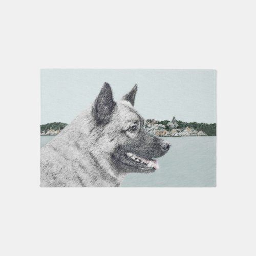 Norwegian Elkhound at Village Painting _ Dog Art Rug