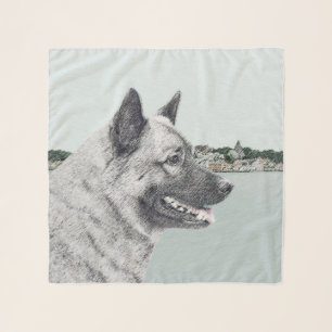 Norwegian Elkhound at Village Painting - Dog Art Scarf