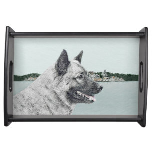 Norwegian Elkhound at Village Painting - Dog Art Serving Tray