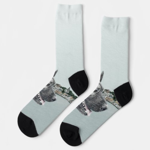 Norwegian Elkhound at Village Painting _ Dog Art Socks