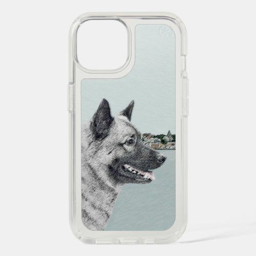 Norwegian Elkhound at Village Painting _ Dog Art iPhone 15 Case