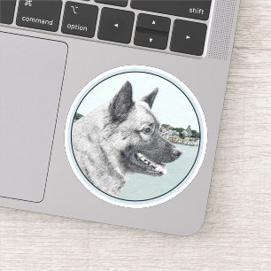 Norwegian Elkhound at Village Painting - Dog Art Sticker
