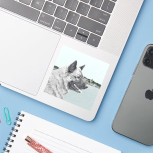 Norwegian Elkhound at Village Painting - Dog Art Sticker