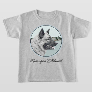 Norwegian Elkhound at Village Painting - Dog Art T-Shirt