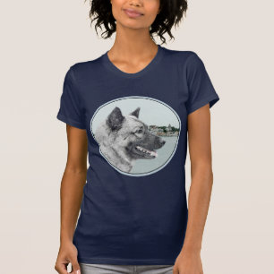 Norwegian Elkhound at Village Painting - Dog Art T-Shirt