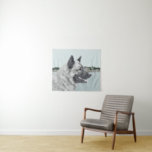 Norwegian Elkhound at Village Painting _ Dog Art Tapestry