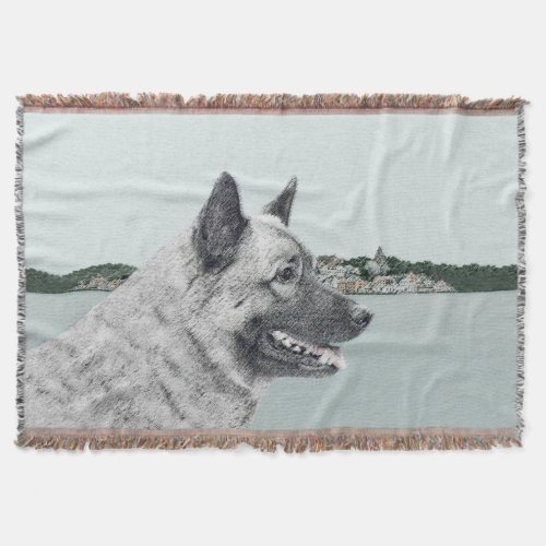 Norwegian Elkhound at Village Painting _ Dog Art Throw Blanket