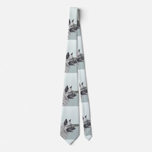 Norwegian Elkhound at Village Painting _ Dog Art Tie