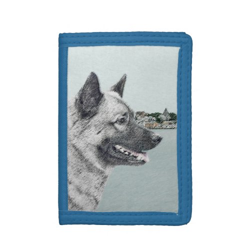 Norwegian Elkhound at Village Painting _ Dog Art Trifold Wallet