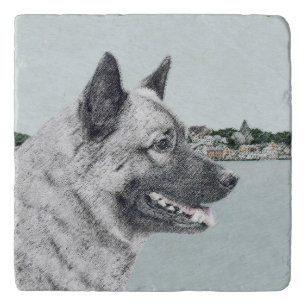 Norwegian Elkhound at Village Painting - Dog Art Trivet