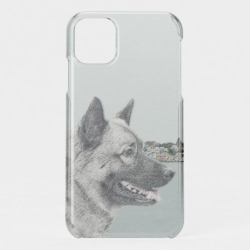 Norwegian Elkhound at Village Painting _ Dog Art iPhone 11 Case