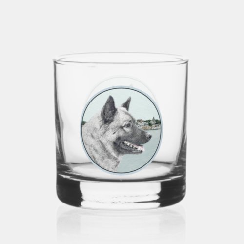 Norwegian Elkhound at Village Painting _ Dog Art Whiskey Glass