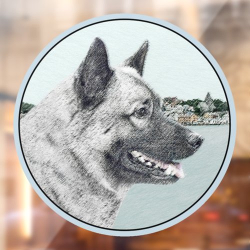 Norwegian Elkhound at Village Painting _ Dog Art Window Cling