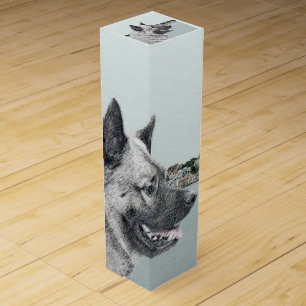 Norwegian Elkhound at Village Painting - Dog Art Wine Box