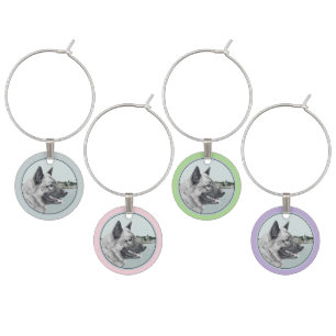 Norwegian Elkhound at Village Painting - Dog Art Wine Charm